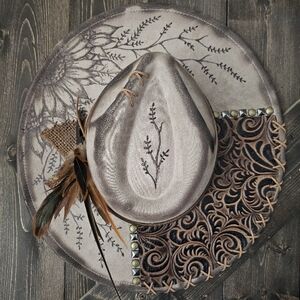 "Wild Sunflower" Hand Burned Fedora Cowboy Hat